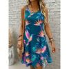 Women's Teal Tropical Hummingbird Print Dress, Casual Loose Fit for Spring Summer Vacation