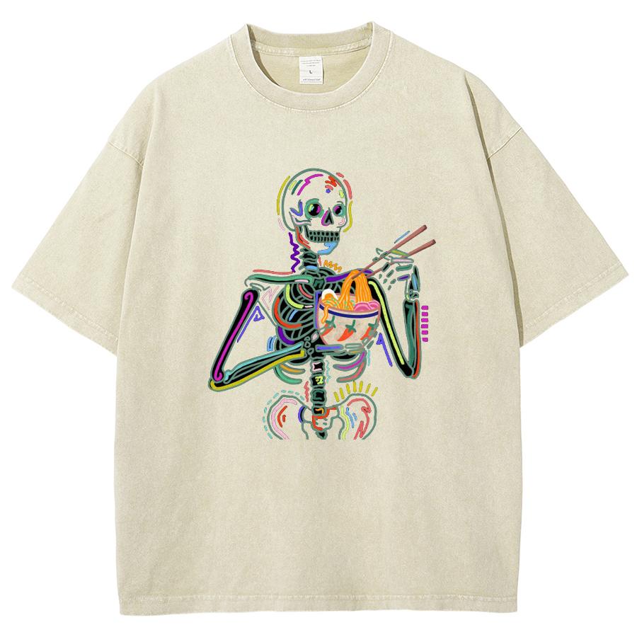 Summer Women's T-Shirt Black Oversize Skull Print Crew Neck Top Unisex Funny Casual Retro Short Sleeve
