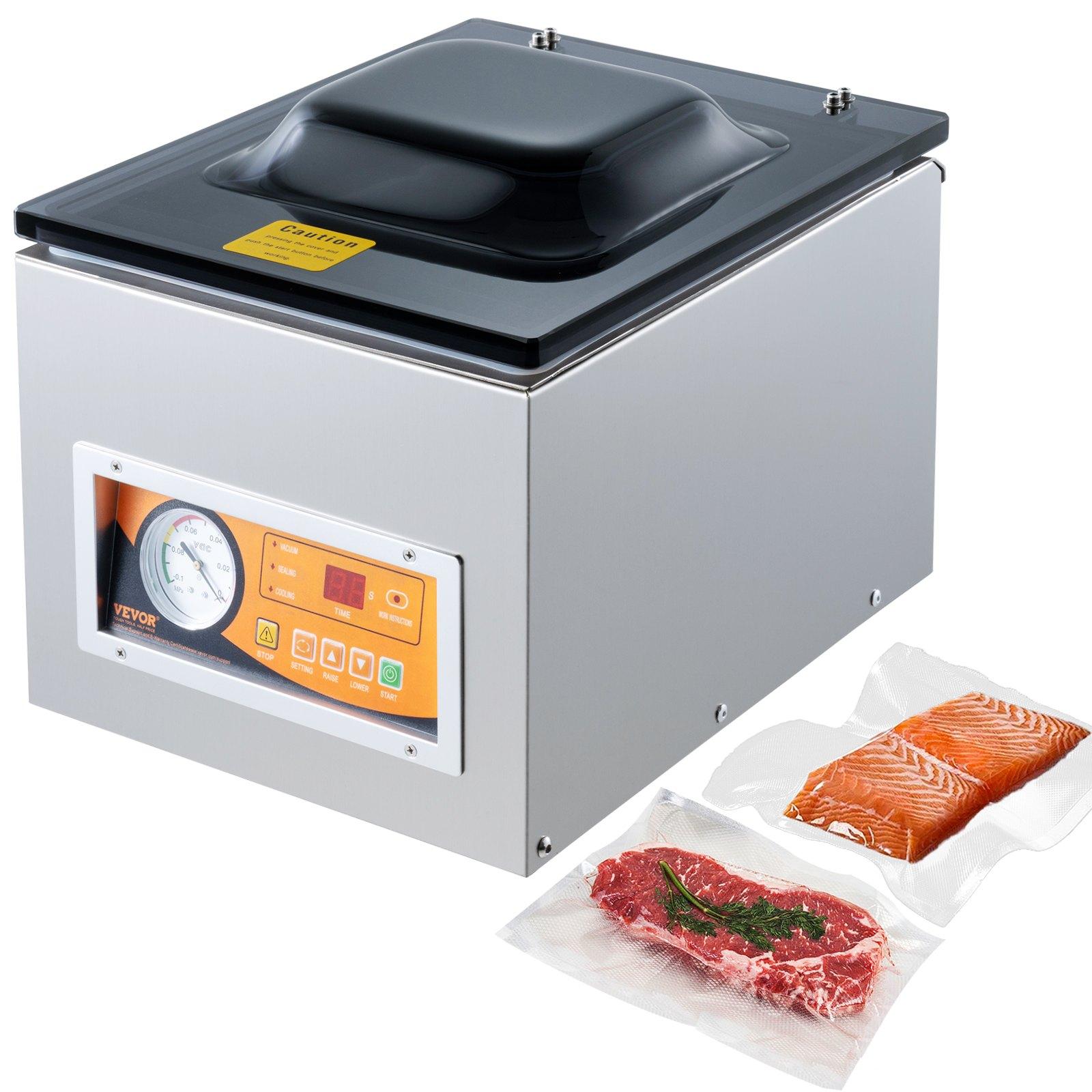 Seladora a Vácuo de Câmara VEVOR, Potência de Selagem de 260W, Máquina de Embalagem a Vácuo para Alimentos Úmidos, Carnes, Marinadas e Mais 33 x 27 x 5 cm