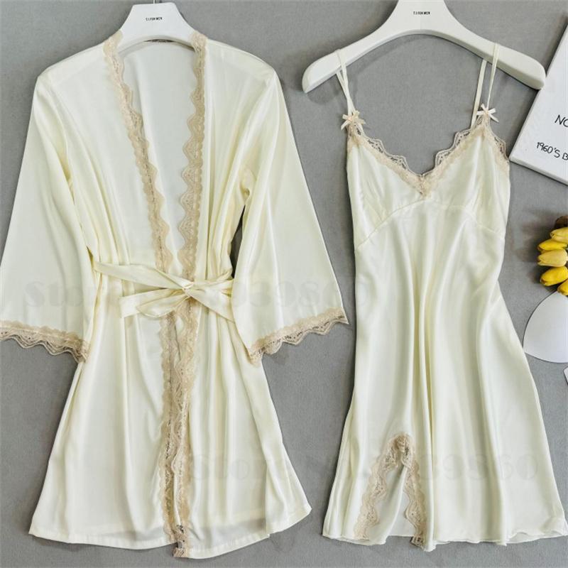 Peignoir sexy en dentelle, chemise de nuit, lingerie d'été, nouvelle collection, ensemble nuisette et peignoir pour femme, chemise de nuit en satin soyeux, vêtements de maison, vêtements de détente