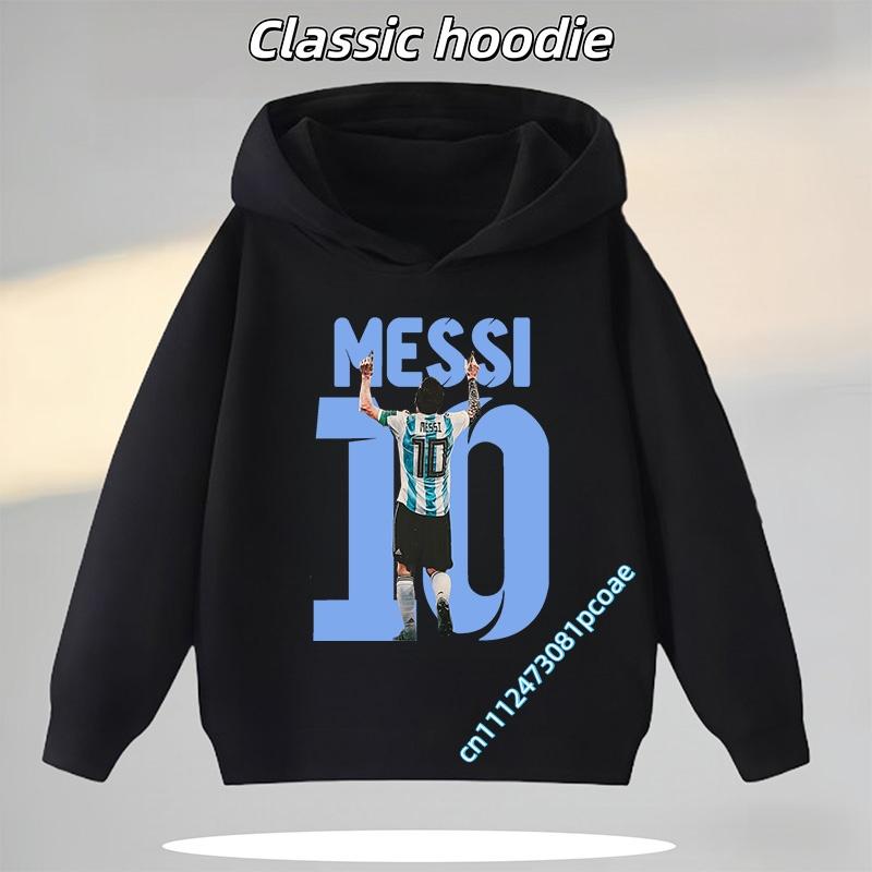 Football Star Cartoon Print Autumn/Winter Coat Messi Children's Hooded Sweatshirt Boys' Sports Shirt Girls' Casual Top