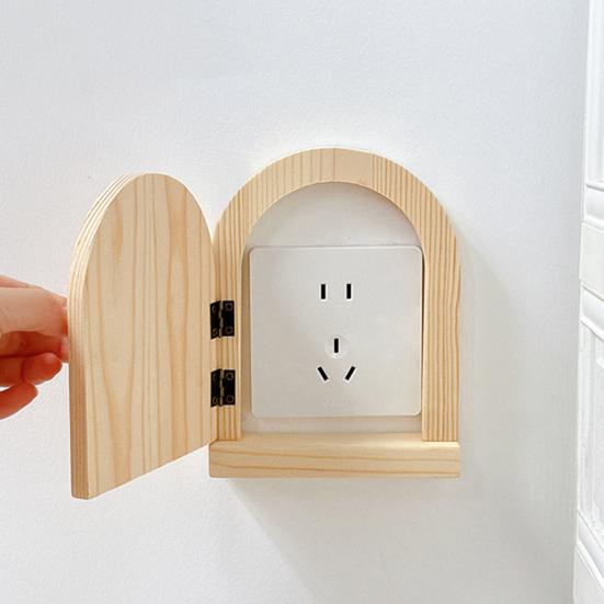 Wooden Door Light Switch Cover Baby Proofing Electrical Wall Outlet Protective Cover Wall Panel Socket Door Shape Decorative Frame