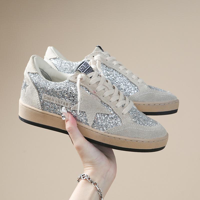 2025 New Korean Dongdaemun Soft Leather Sequins Do Old Stars Small Dirty Shoes Casual Sports Comfortable Dirty Shoes Women