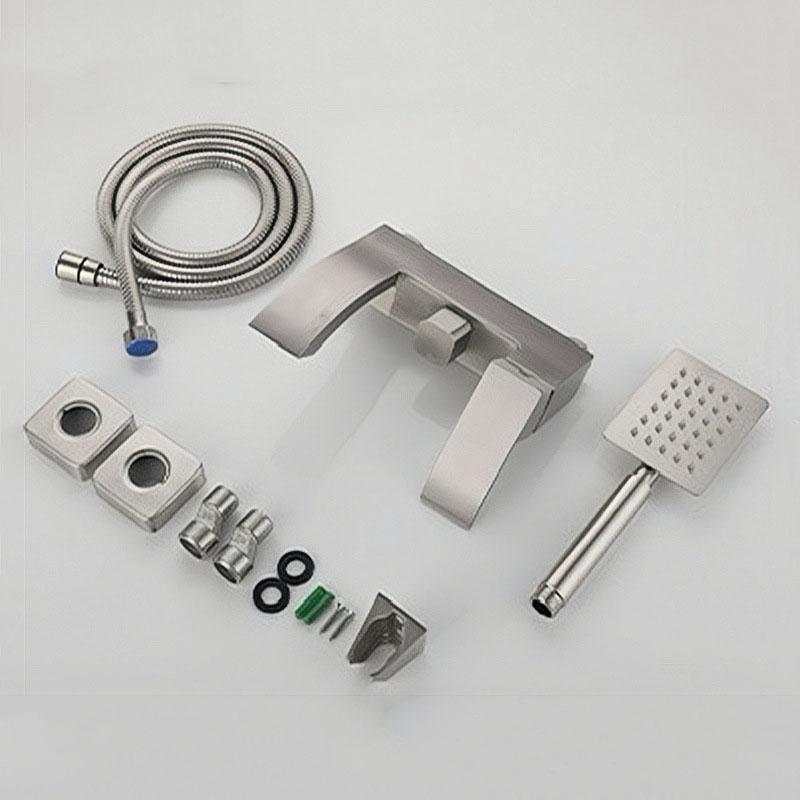 304 Stainless Steel Bathroom Shower Faucet Set Wall Mount Waterfall Bathroom Bathtub Faucet Set Handheld Shower Head Nickel