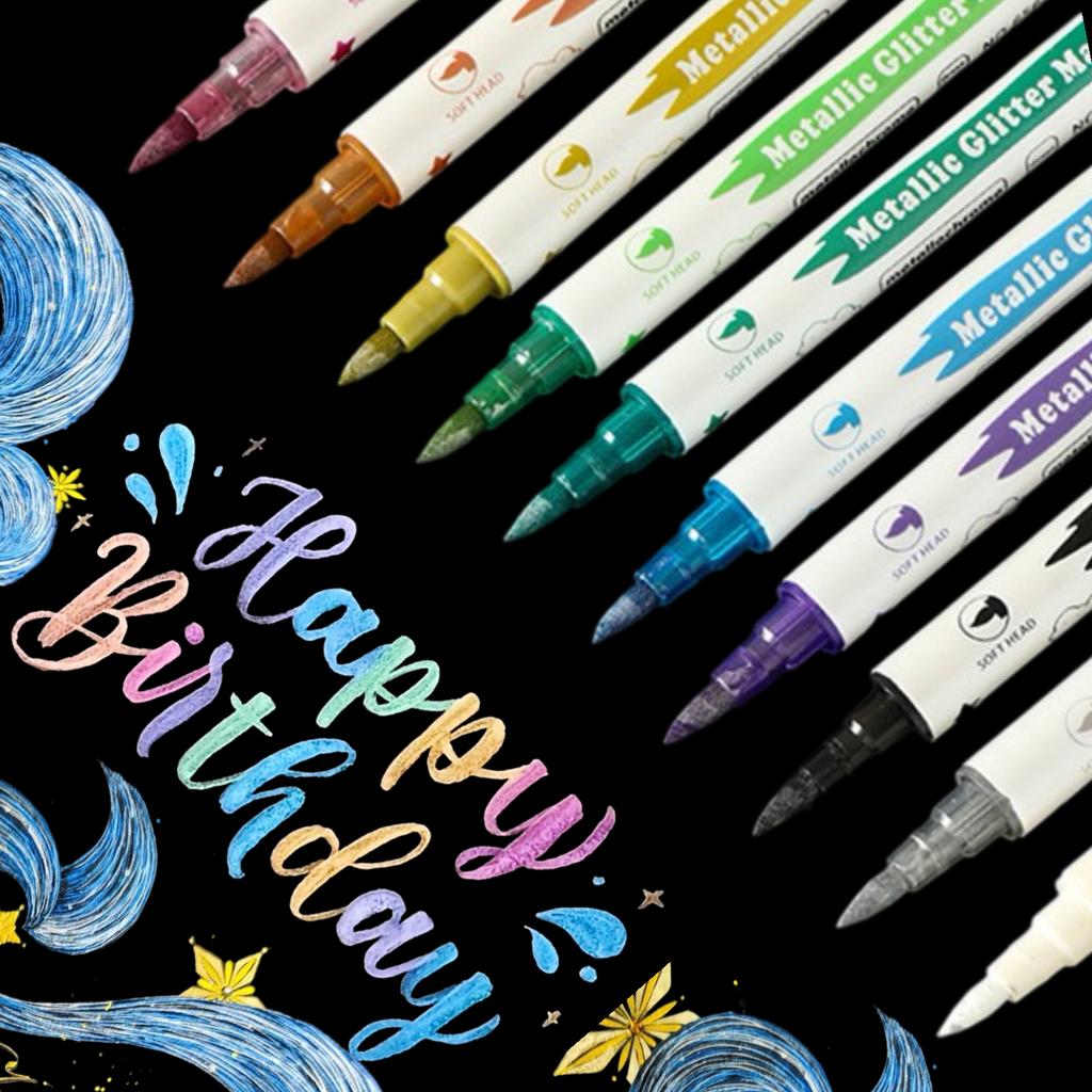 Metallic Dual Tip Marker Pens, with Brush And Fine nibs, For Album DIY, Black Cards, Scrapbooking, Craft Supplies