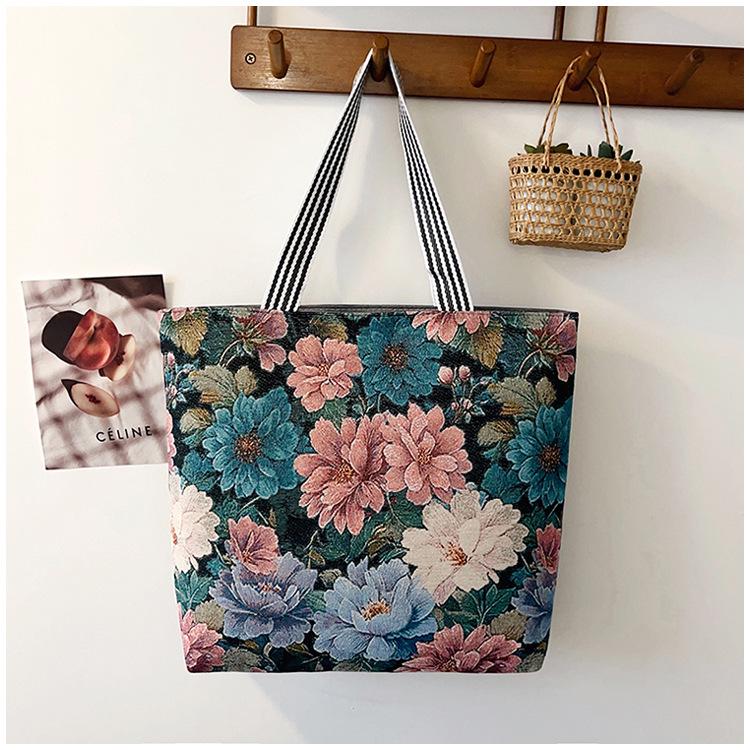 Etnická plátěná taška přes rameno s pavím motivem - Dámská módní taška Tote s velkou kapacitou