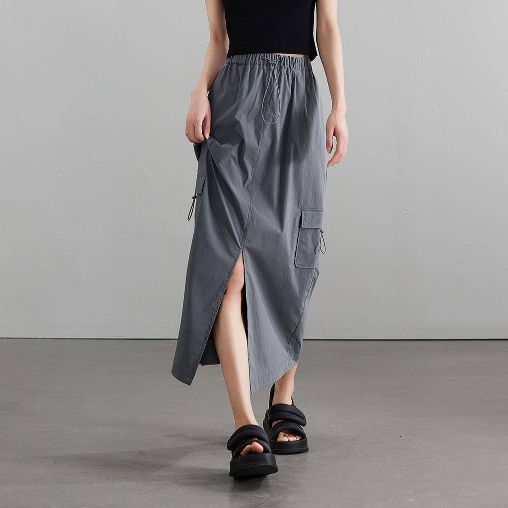 Design sense: Front slit drawstring workwear skirt, 2026 summer thin, fashionable, versatile, casual A-line skirt