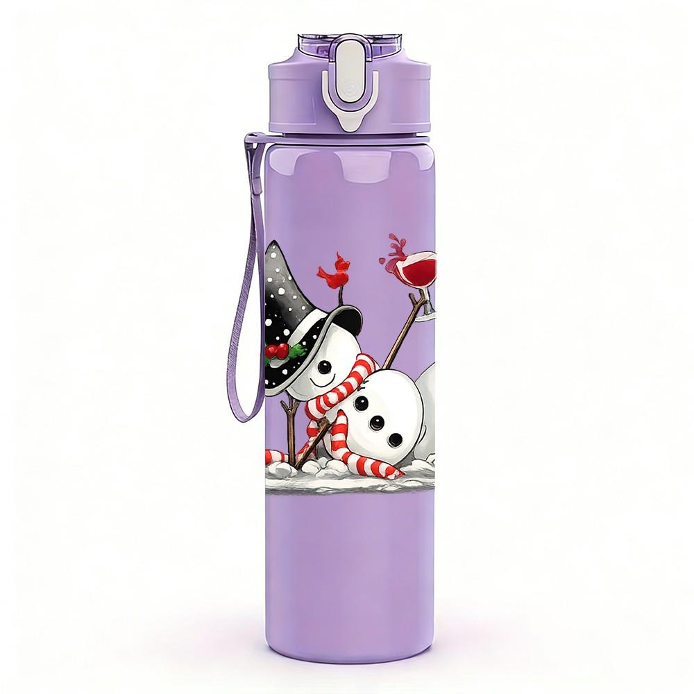 1PC Snowman Christmas Sleigh Art Print 750ml Color Plastic Sports Water Bottle Leakproof Flip Straw Lid Suitable for Sports Office Home Use