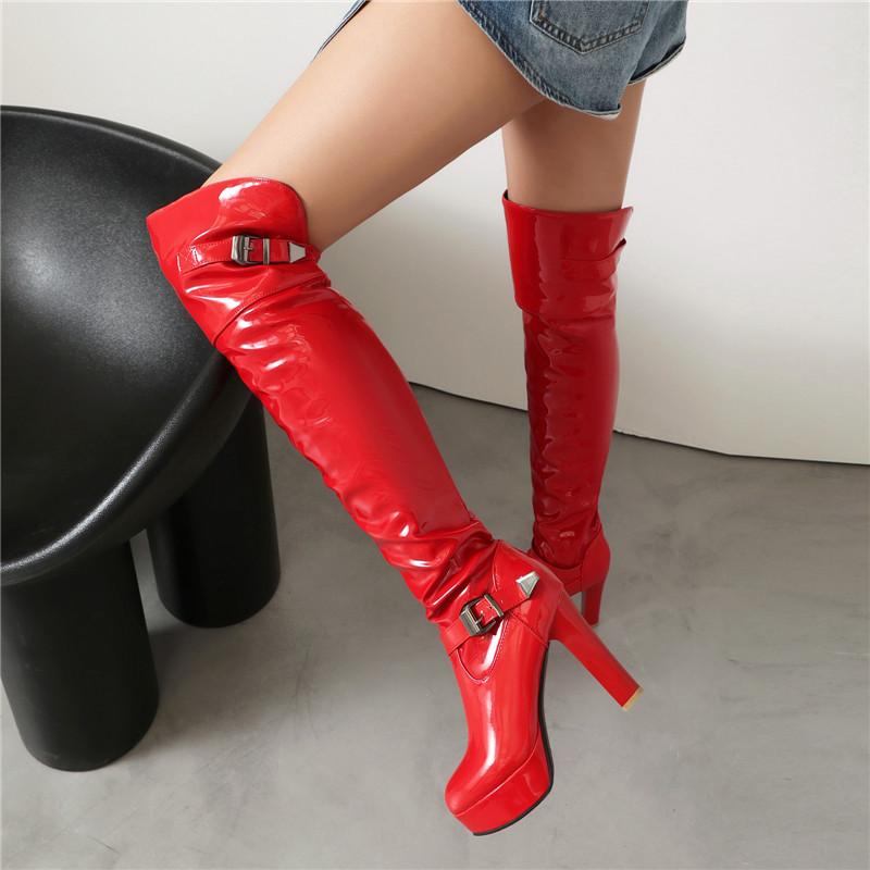 Women's high-heeled boots autumn and winter new European and American style waterproof table thick-heeled large-size knee boots