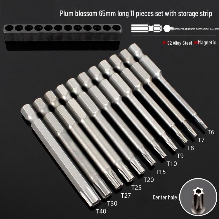 Plum Blossom S2 Magnetic Hex Screwdriver Set - 6.35mm Pneumatic Drill Bit Set