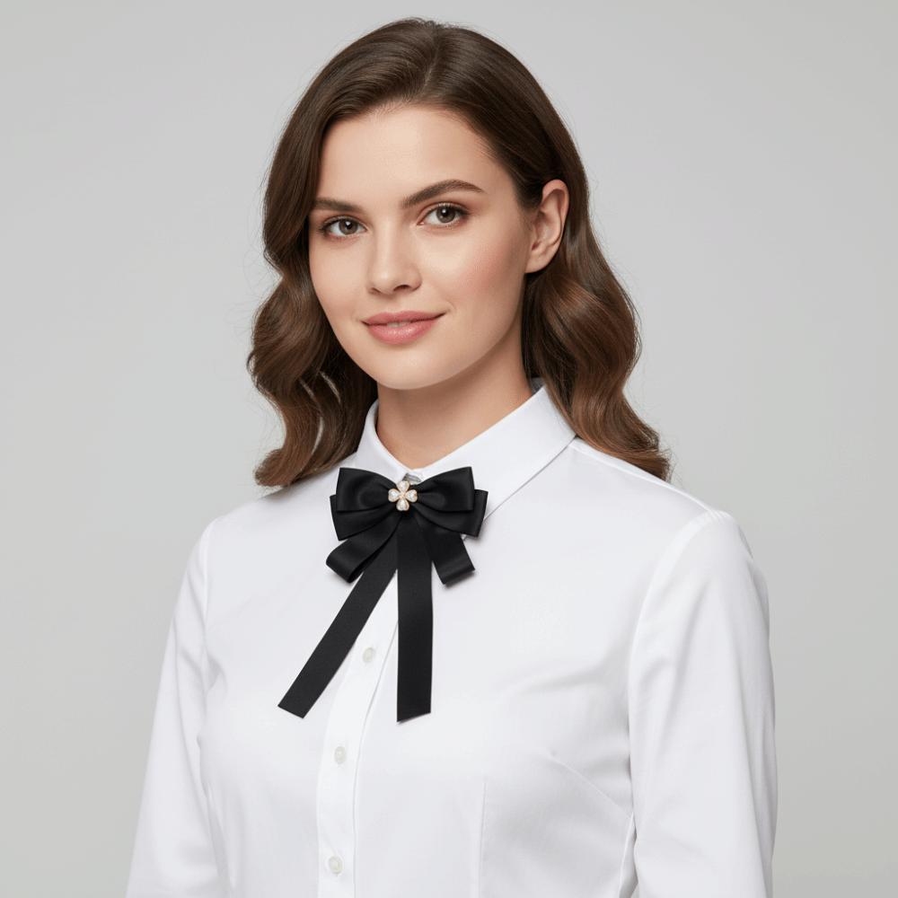 Pearl Black Bow Necktie Beads Funerals Memorial Pin Luxury Black Ribbon Pin Parties