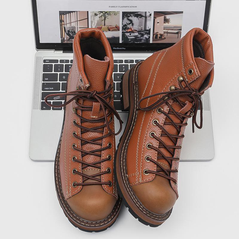 Echtes Leder Herrenstiefel Lässige High-Top-Stiefel Britischer Stil Business Herren Stiefeletten Retro Motorradstiefel Botas2025