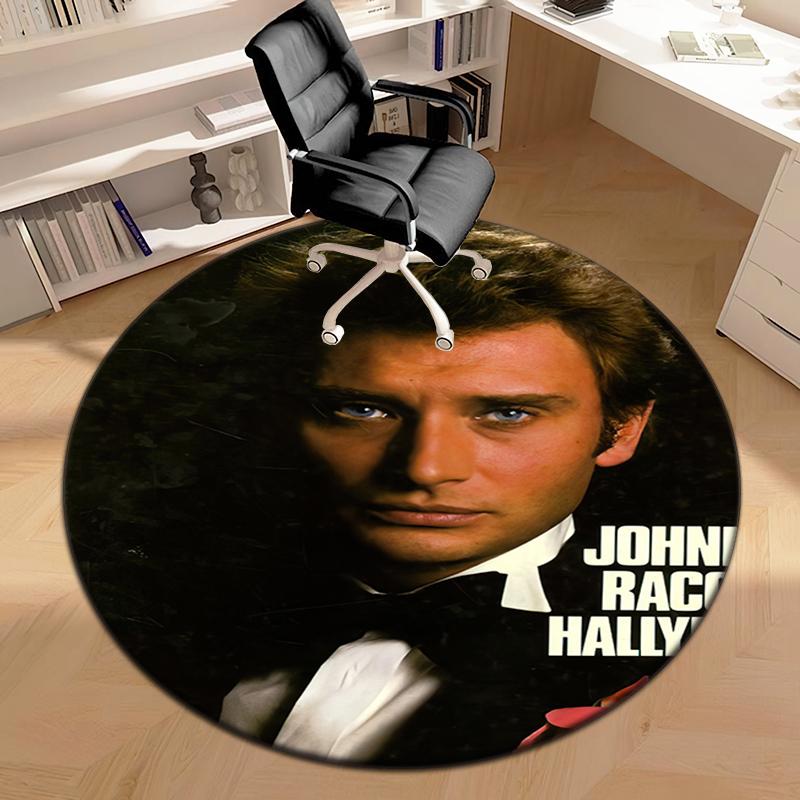 1pc French rock legend Johnny Hallyday Round carpet Painted Printed circular carpet, home door mat, outdoor travel protection carpet