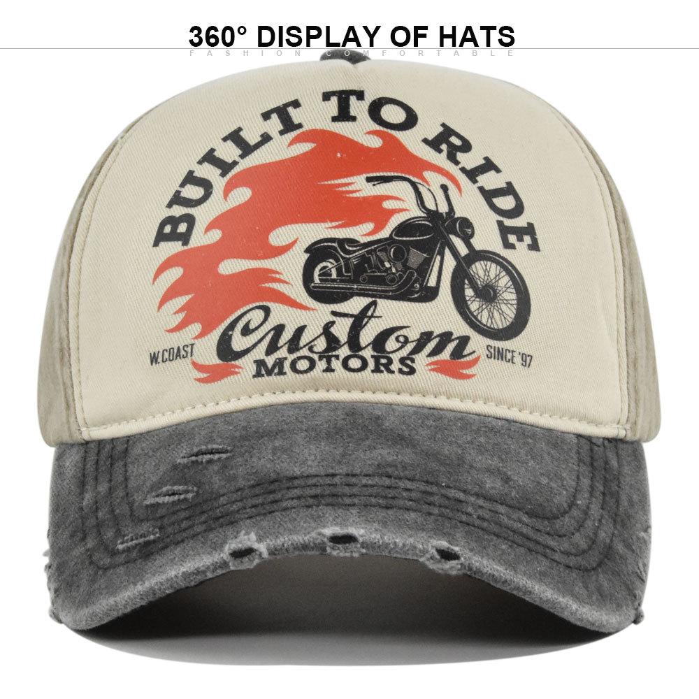 Dad Adjustable Cap Washed Color Contrast Blocking Color Vintage Cap Baseball Printing Motorcycle New Brand Latest Fresh Hats For Women Men
