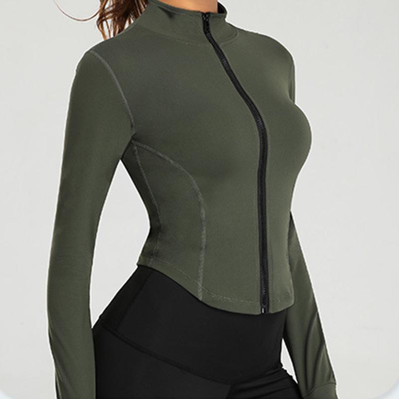 Women Full Zip-up Yoga Top Workout Running Jackets with Thumb Holes Stretchy Fitted Long Sleeve Crop Tops Activewear
