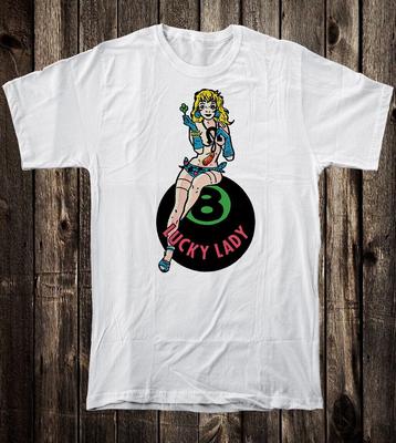 Men's T Shirt Hot Rod Novelty Lady Luck 8 Ball Drag Race Racing Lucky