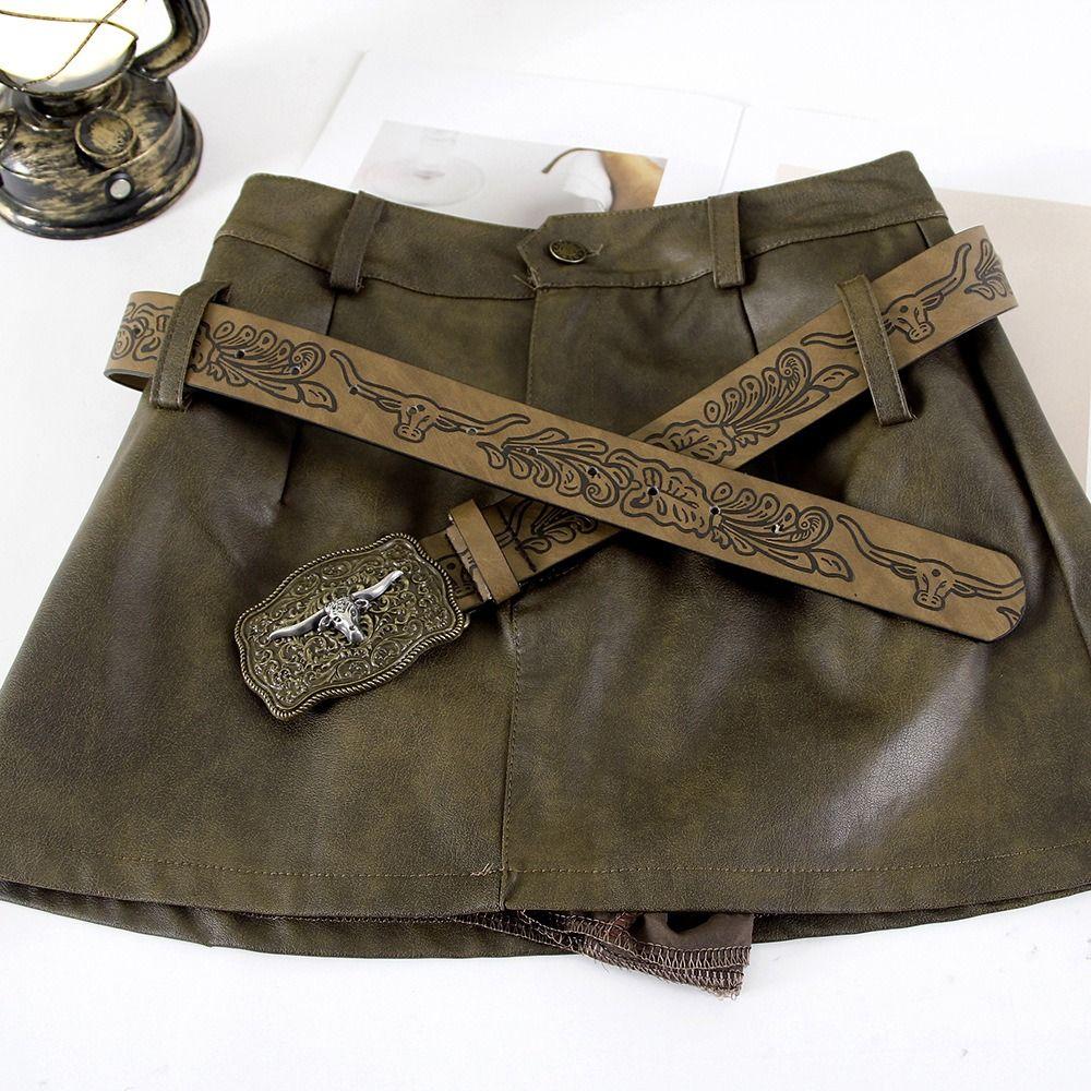 Carved PU Leather Belt Retro Embossed Belt Luxury Jeans Pants Belt  For Man Women