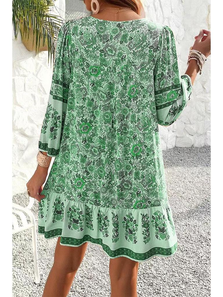 Abito Chemisier Stampato Scollo a V Bohemian Primavera/Estate 2025 per Donna