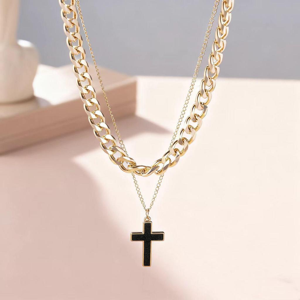 Doppellagige Perlen-Herz-Anhänger-Halskette mit Metallkette
