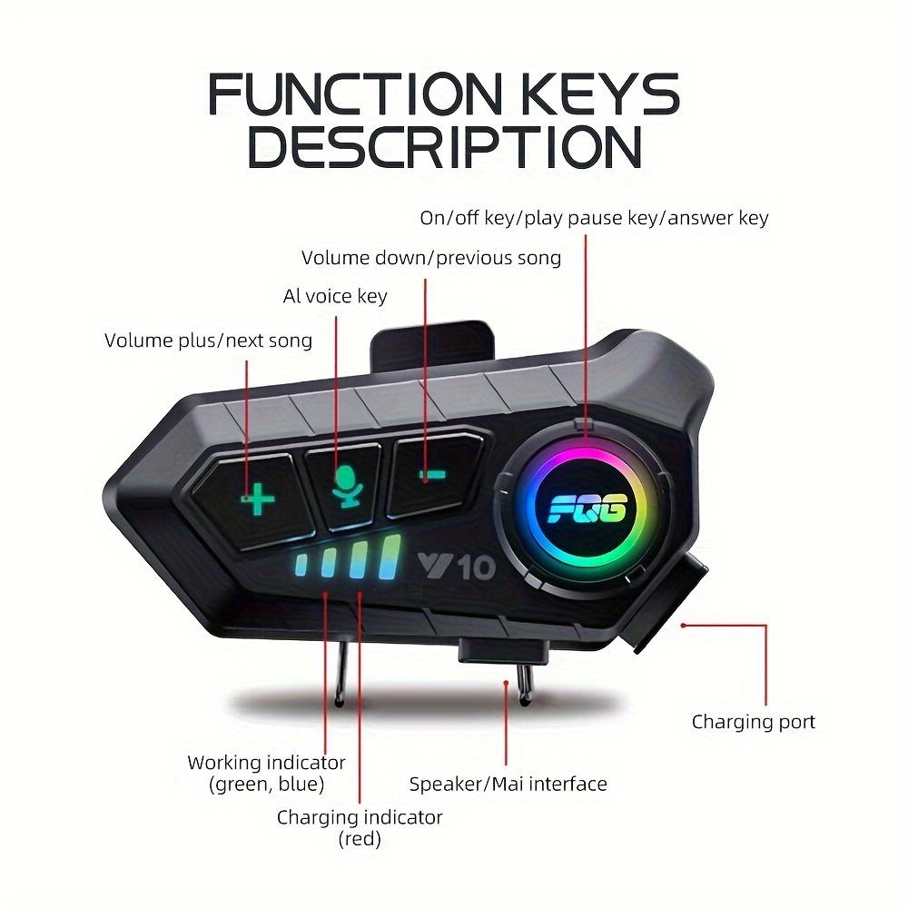 Motorcycle Helmet Bluetooth Headset Y10 Wireless Intercom 5.3 Noise Reduction