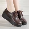 Women's Spring and Autumn Work Shoes Thick-Soled Leather Shoes Women's Platform Lace-up Wedge Heel Single Shoes Commuter Shoes