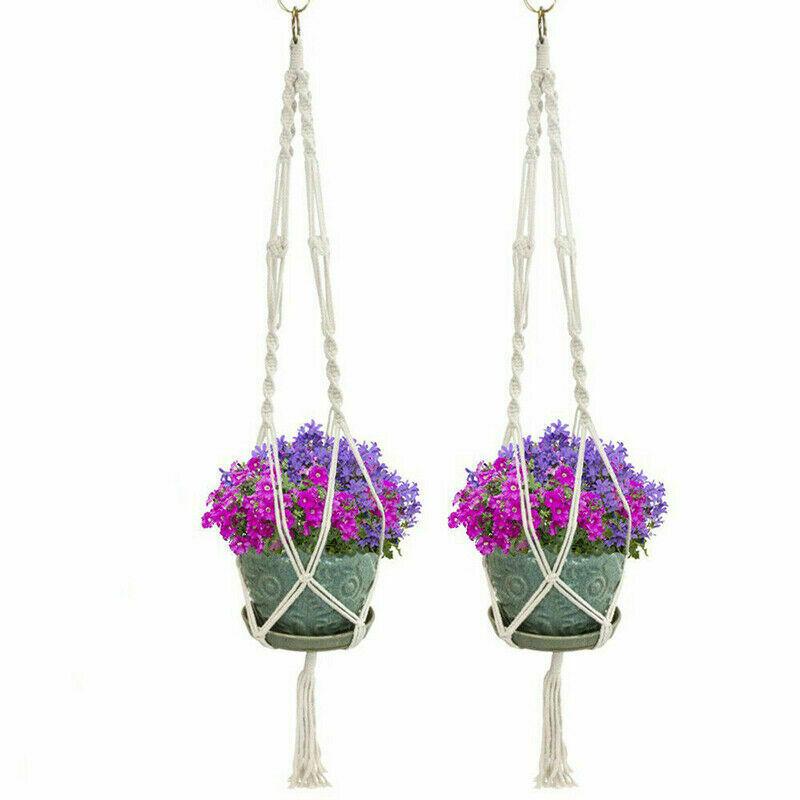 2 Portavasi Appesi In Macramè – Fioriere In Corda Di Cotone – Decorazione Boho Per Interni/Esterni