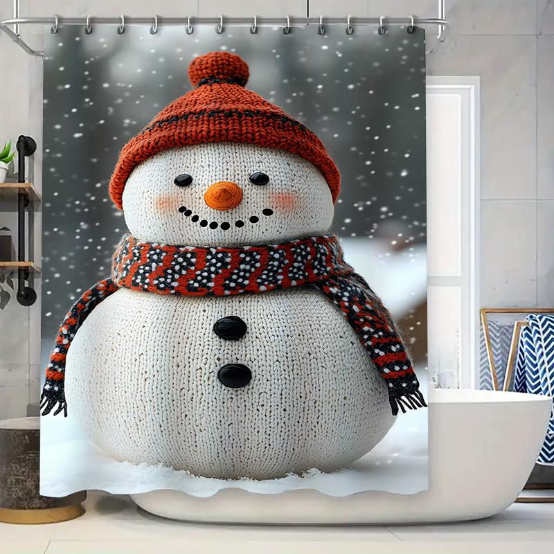 Tuniu Charming Snowman Winter Holiday Shower Curtain Cute Festive Bathroom Decor Set