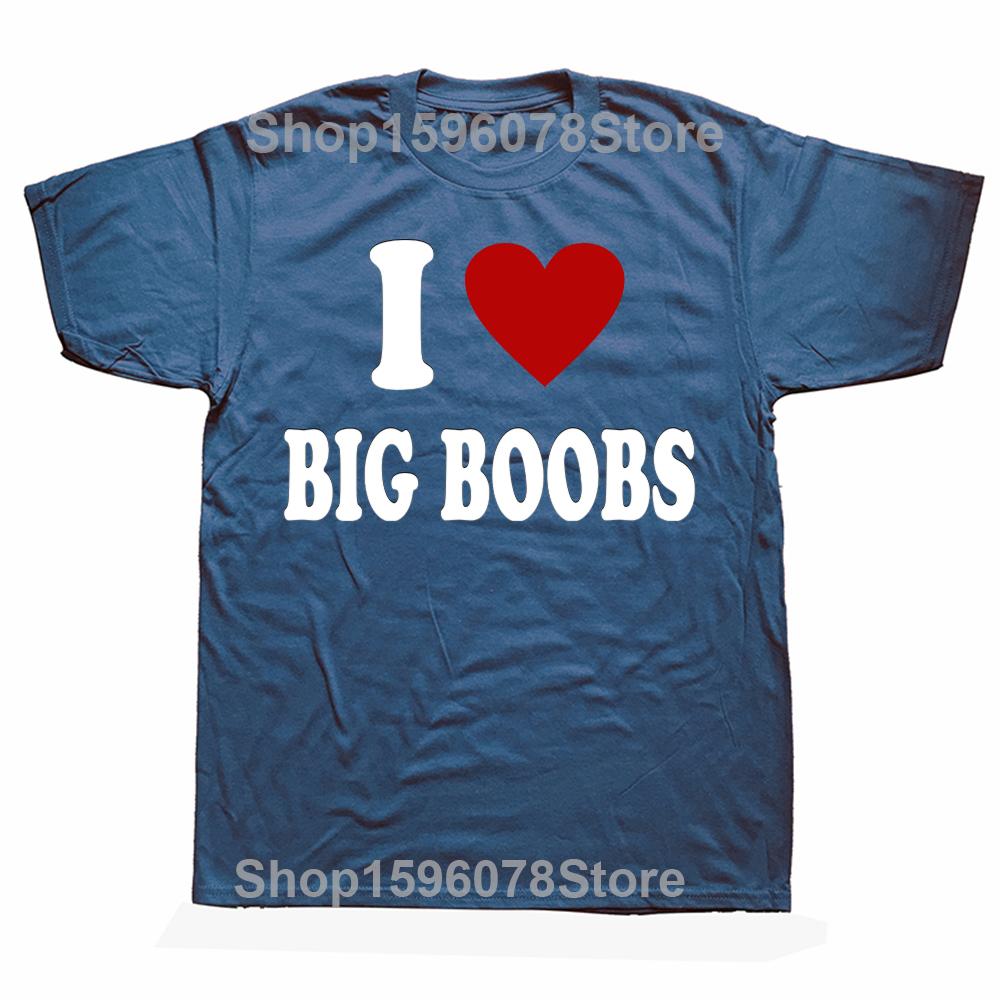Ich liebe große Brüste Lustiges bedrucktes T-Shirt Humor Erwachsenenwitze Kleine Brüste Großes Herz T-Shirt Kurzarm Lässig Weich Streetwear T-Shirts