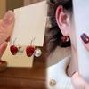 Red Heart Pearl Two-Way Earrings - Sweet, Simple, Autumn/Winter Niche Design