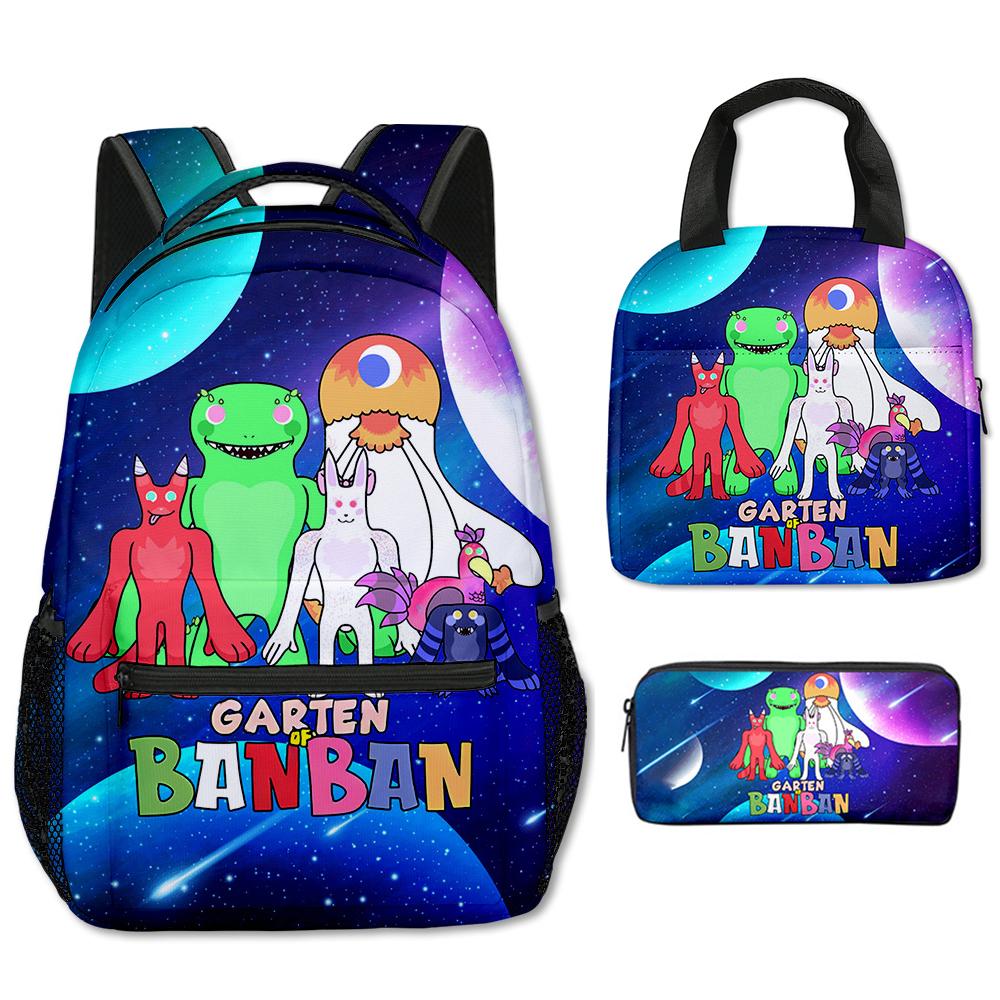 Classique Populaire Drôle Garten of Banban Impression 3D 3 pièces/Ensemble Sacs d'école Carnet de Voyage Sac à dos portable Sac à déjeuner Trousse à crayons