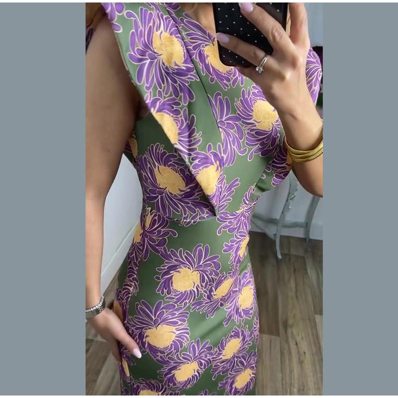 Kadın 2025 ilkbahar/yaz yeni mizaç bel baskılı uzun elbise