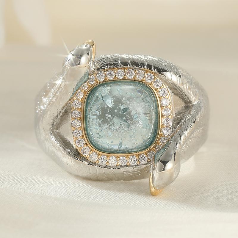 Vintage Inlaid Blue Stone Eagle Women's Ring Trendy Two Color Hand Carving Daily Wear Party Jewelry Anniversary Gift