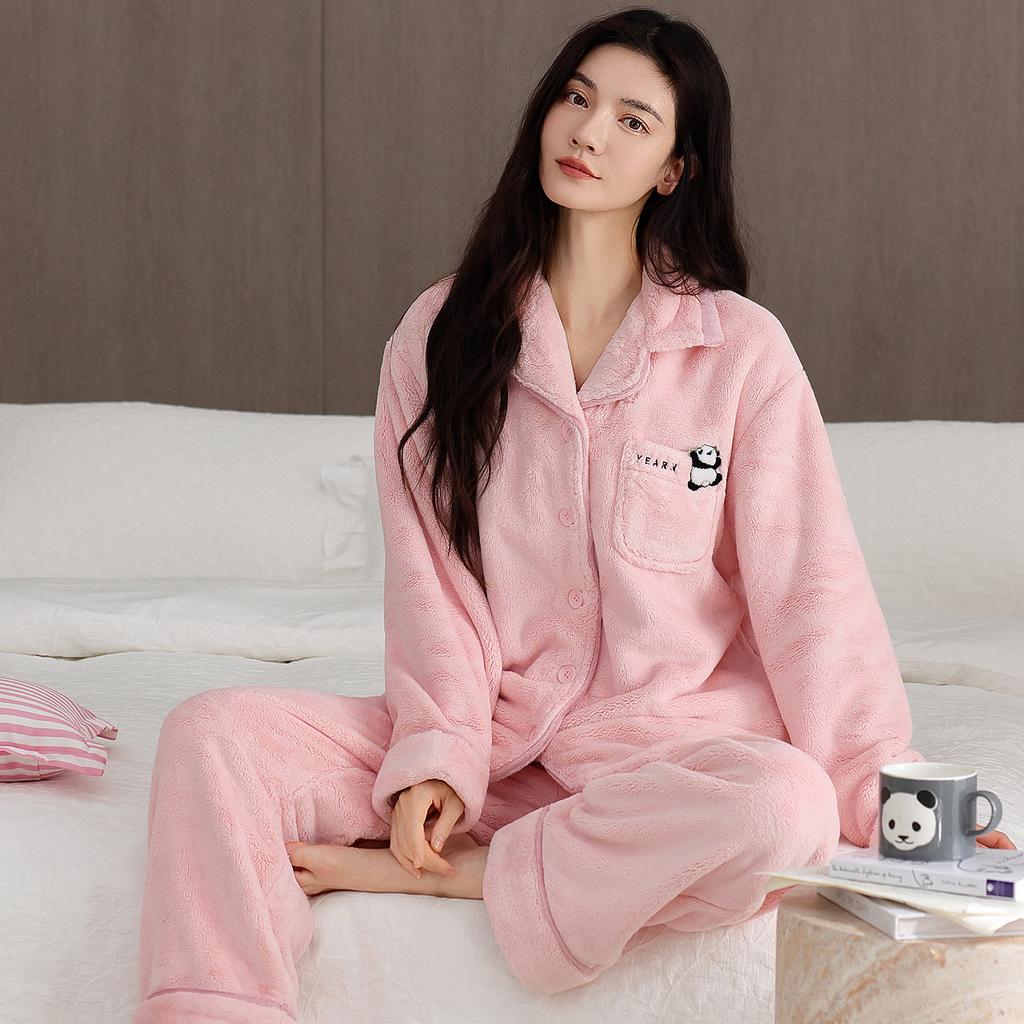 Flannel Pajamas Women'S Autumn And Winter Models, Winter Coral Fleece Fleece Thickened Loungewear Warm Suit