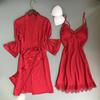 Set Pigiama e Vestaglia da Notte per Donna con Bordi in Pizzo Mini Abito da Notte e Vestaglia a 3/4 Set Pigiama 2 Pezzi Camicia da Notte Sexy Biancheria da Notte per Sposa