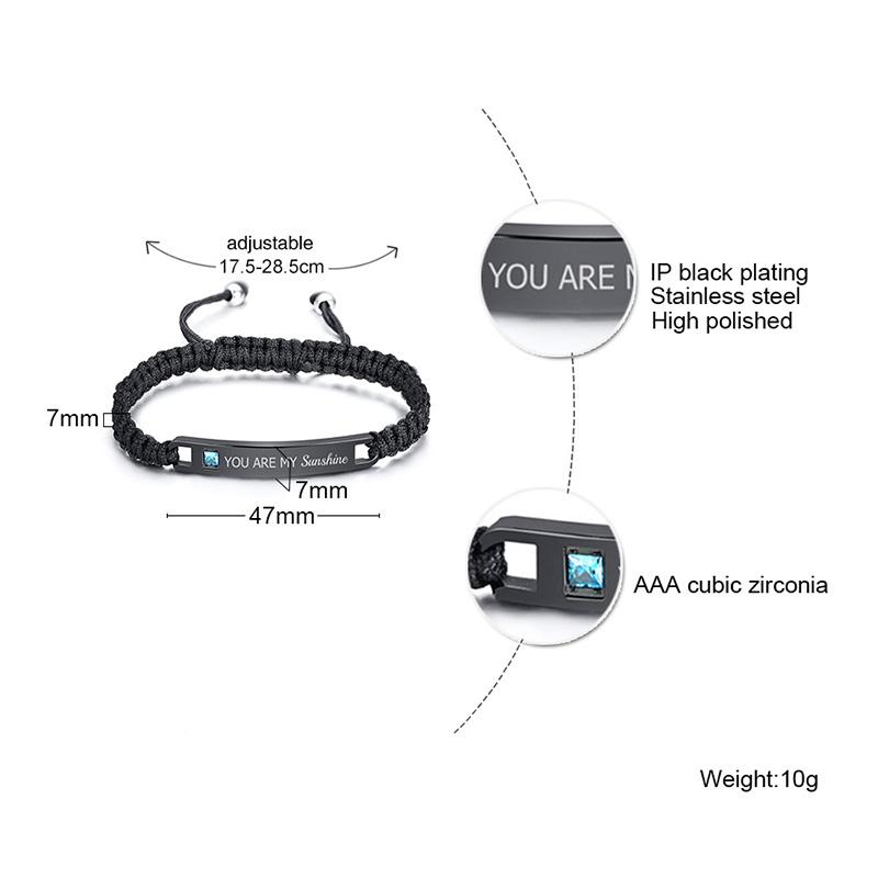 Vnox Free Personalized Custom Couple Bracelets for Women and Men Handmade Rope Braided Nameplate ID Matching Size Adjustable
