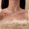 Exquisite Diamond Inlaid Water Drop Flower Stud Earrings & Necklace Set - Court Style, Light Luxury Jewelry for a Sophisticated Look
