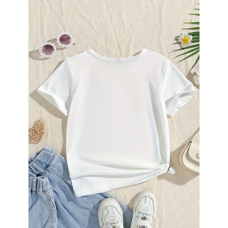 European Size Girls Round Neck Short Sleeved T-shirt Digital Print, Size 67 Floral Pattern