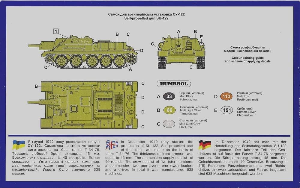 Unimodel 1/72 scale Soviet SU-122 Self-Propelled Howitzer Plastic Model Kit UU72332