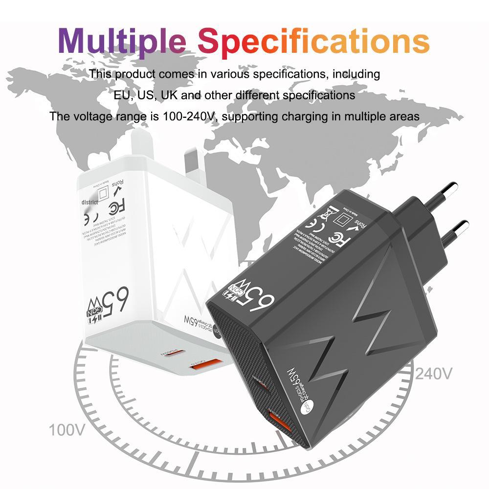 65W QC3.0 6-Port High Power USB Fast Charger for Mobile Phones - US/EU/UK Standard