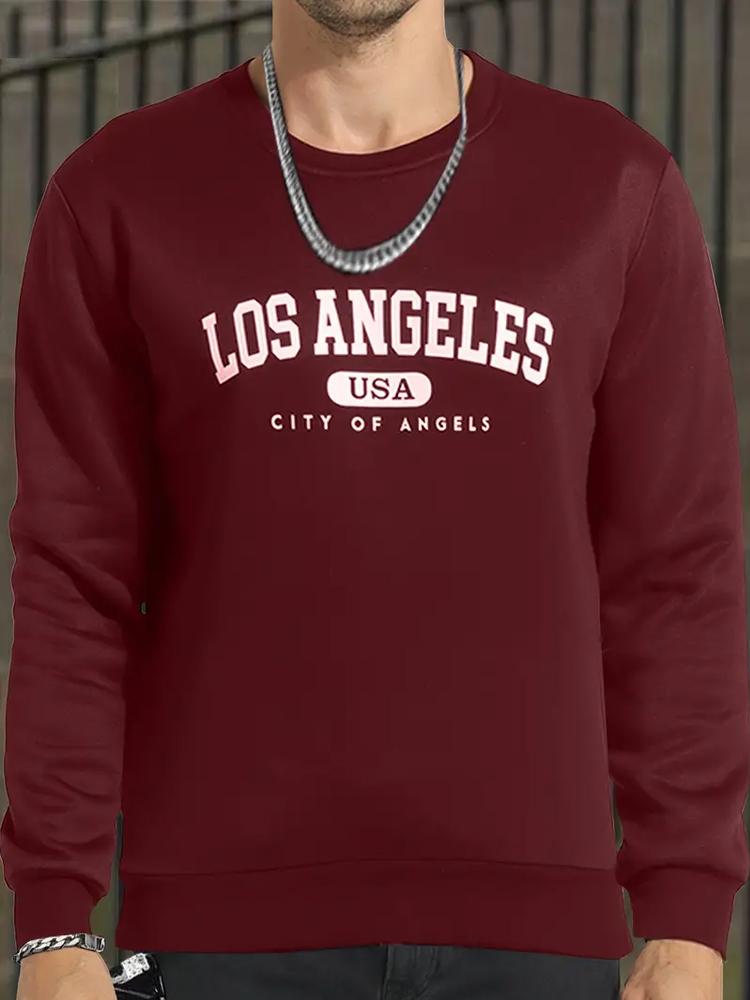 Cozy Letter Print Long Sleeve Crew Neck Tee Tops for Men Soft Casual