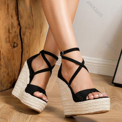 Sandali Estivi Roma Casual Antiscivolo Open-toe con Zeppa Suola Spessa Scarpe da Donna Comfort Fibbia Cinturino Calzature Eleganti