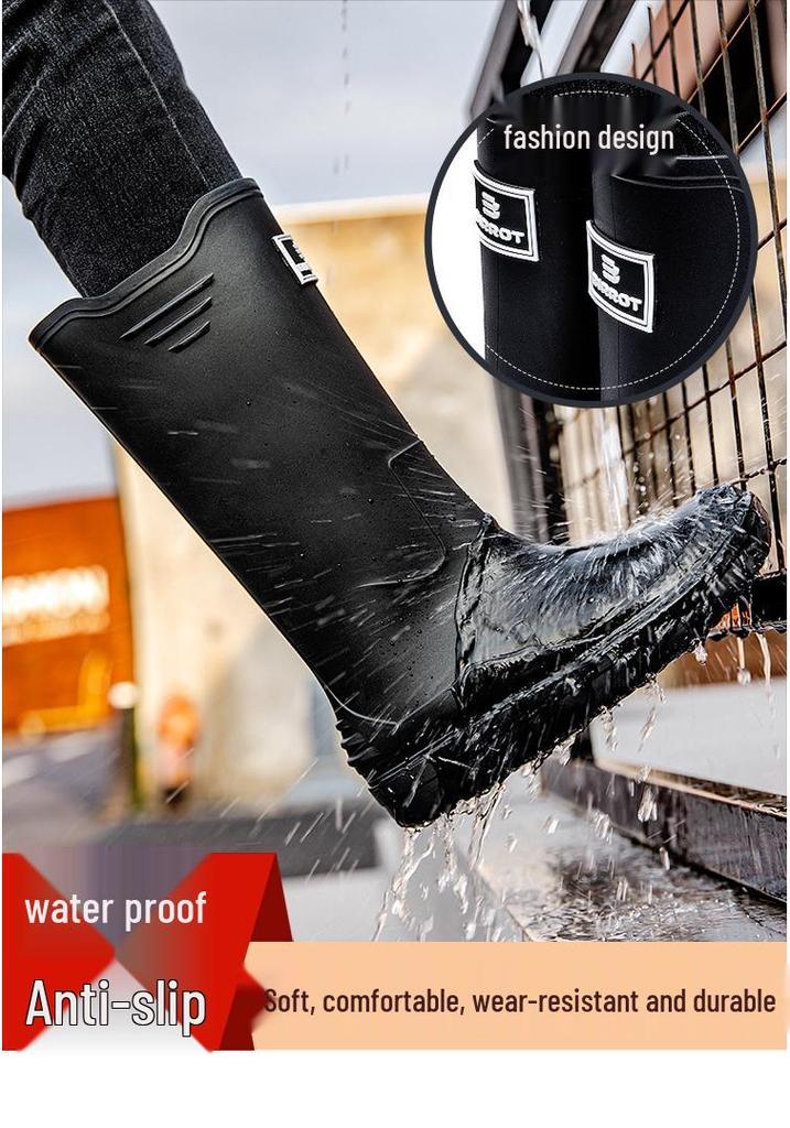 Men's Eco-friendly High-top Rain Boots | Thick-soled, Comfortable Rubber Shoes for Beachcombing, Kitchen, or Fishing