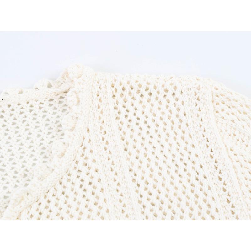 Women Long Sleeve Crew Neck Hollow Knit Cardigan