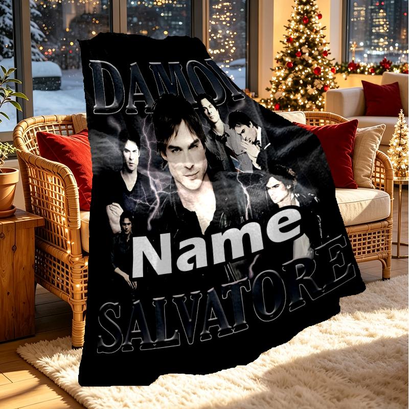Coperta Personalizzata con Nome Damon Salvatore, Decorazione per la Casa, Camera da Letto, Divano, Campeggio, Divano, Regali per Compleanno Natale