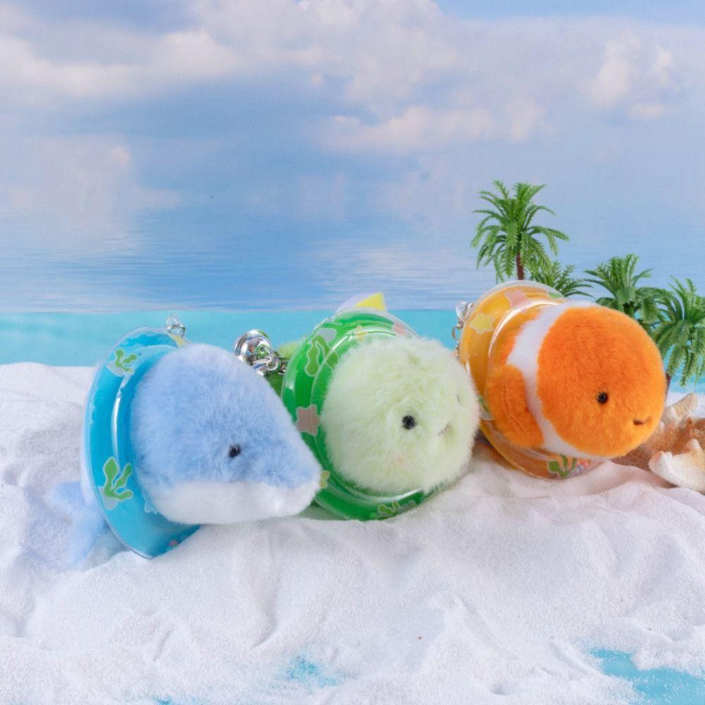 Kawaii Fluffy Sea Turtle Keyring Seahorse Dolphin Plush Doll  Home Decor