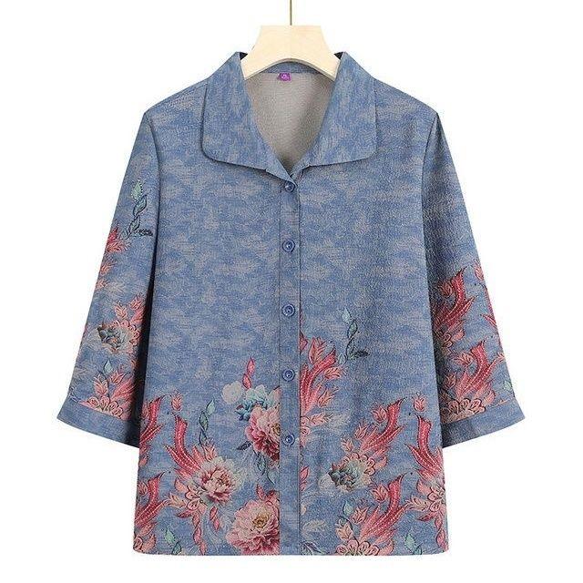 

Plus Size Summer Shirt for Middle-Aged & Elderly Women – Stylish and Comfortable Grandma s Clothing XL (80-100 Jin)