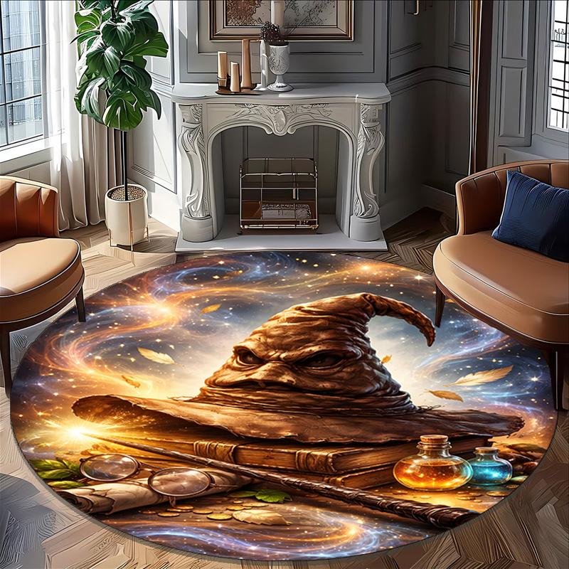 1pc Hogwarts4 Carpet, Round Rug, Comfortable, Suitable for Entryways, Living Rooms, Office, And Bedrooms, Christmas Decoration