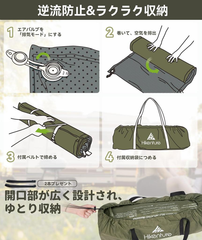 Hikenture Aufblasbare Matratze mit zwei Ventilen für schnelles Hohes Extra Einfaches bis Unendlich Auto-Camping Bedienungsanleitung und Aufbewahrungstasche Luft Automatisch