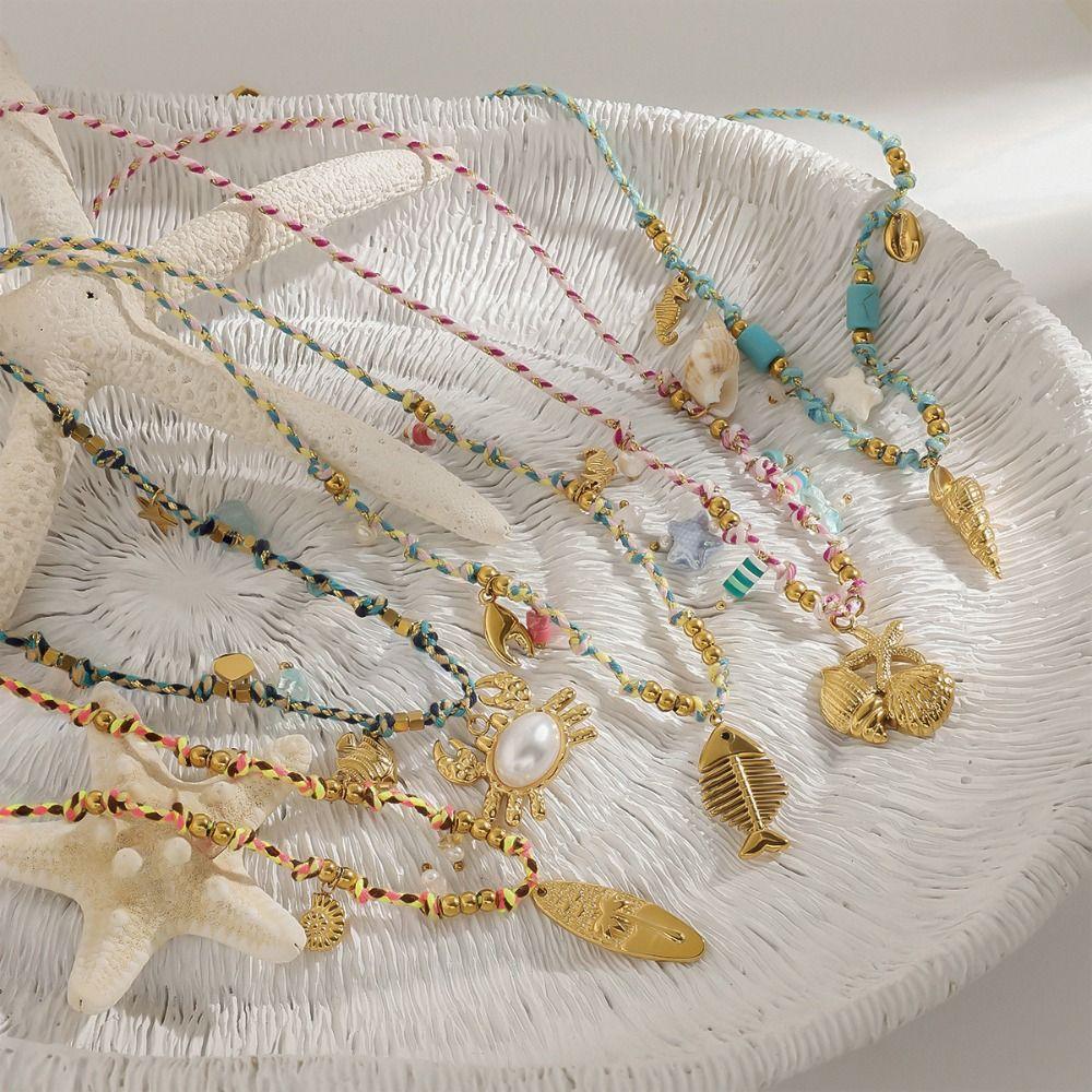 Fish/Shell/ Starfish Choker Necklace Stainless Steel Clavicle Chain Pendant Necklace  Holiday