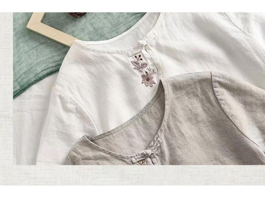 2024 Women's Summer Retro Chinese-Style Cotton Linen Short Sleeve Casual Plus Size Loose Top